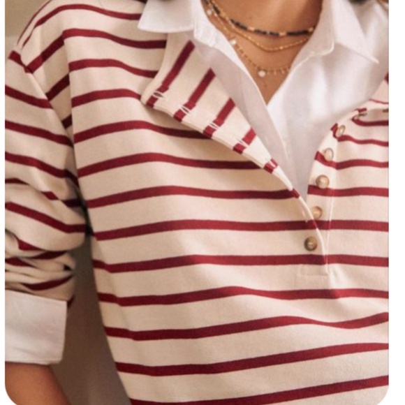 Sezane Gatsby Marinière Ecru And Burgandy Size Small - Picture 10 of 10